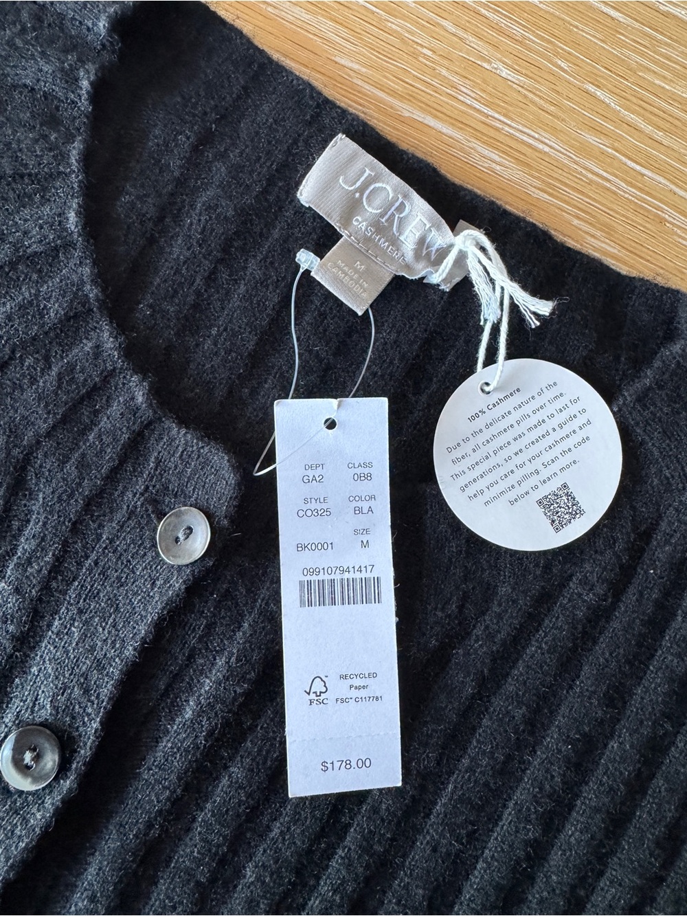 NWT! J. CREW Women’s Wide-rib cashmere cardigan in black, size medium m - Picture 12 of 14